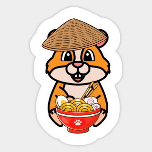 Funny hamster is eating noodles Sticker